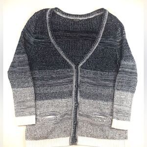 Eddie Bauer Navy Blue and White Long Knit‎ Cardigan Sweater Women’s XL